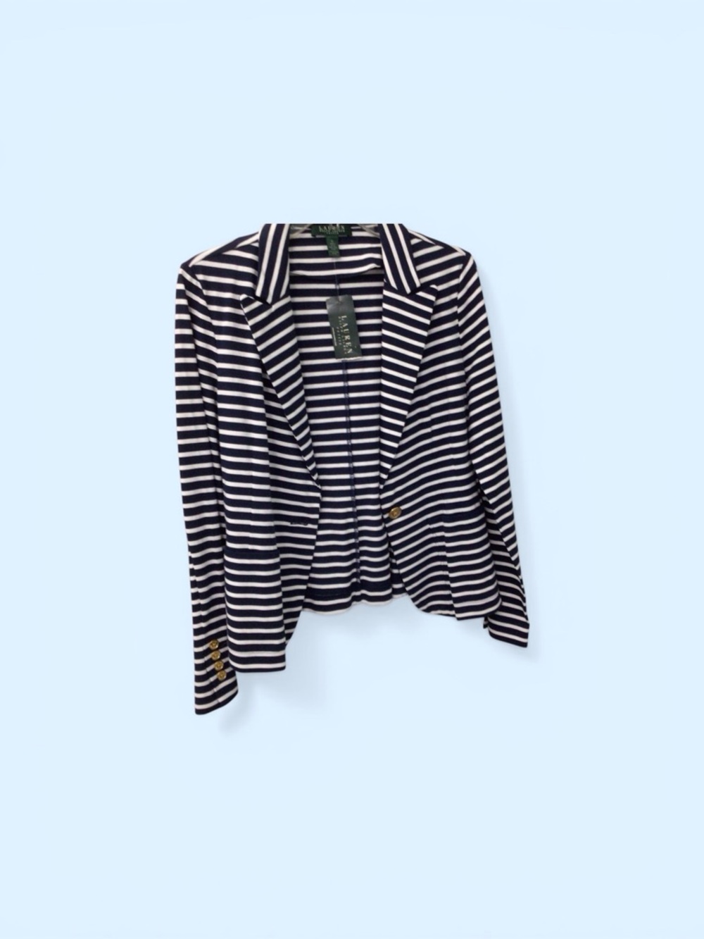 NWT Lauren Ralph Lauren Women's Ponte Knit Stripe Blazer Navy Blue White Size PL - Picture 2 of 2